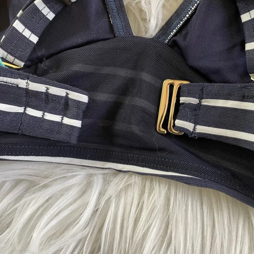 Sea Level Navy Blue Stripe Frill Ruffle Bikini Swim Swimsuit Top womens 4 XS new - Image 9