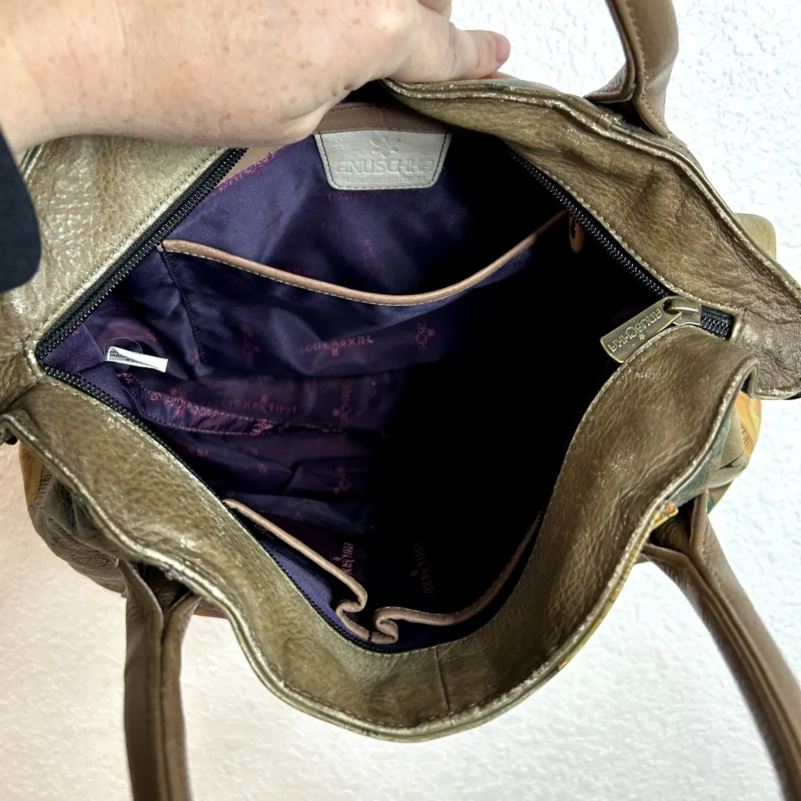 Anna Anuschka Double Handle Shoulder Bag Floral Butterfly Tote *No Crossbody - Image 10