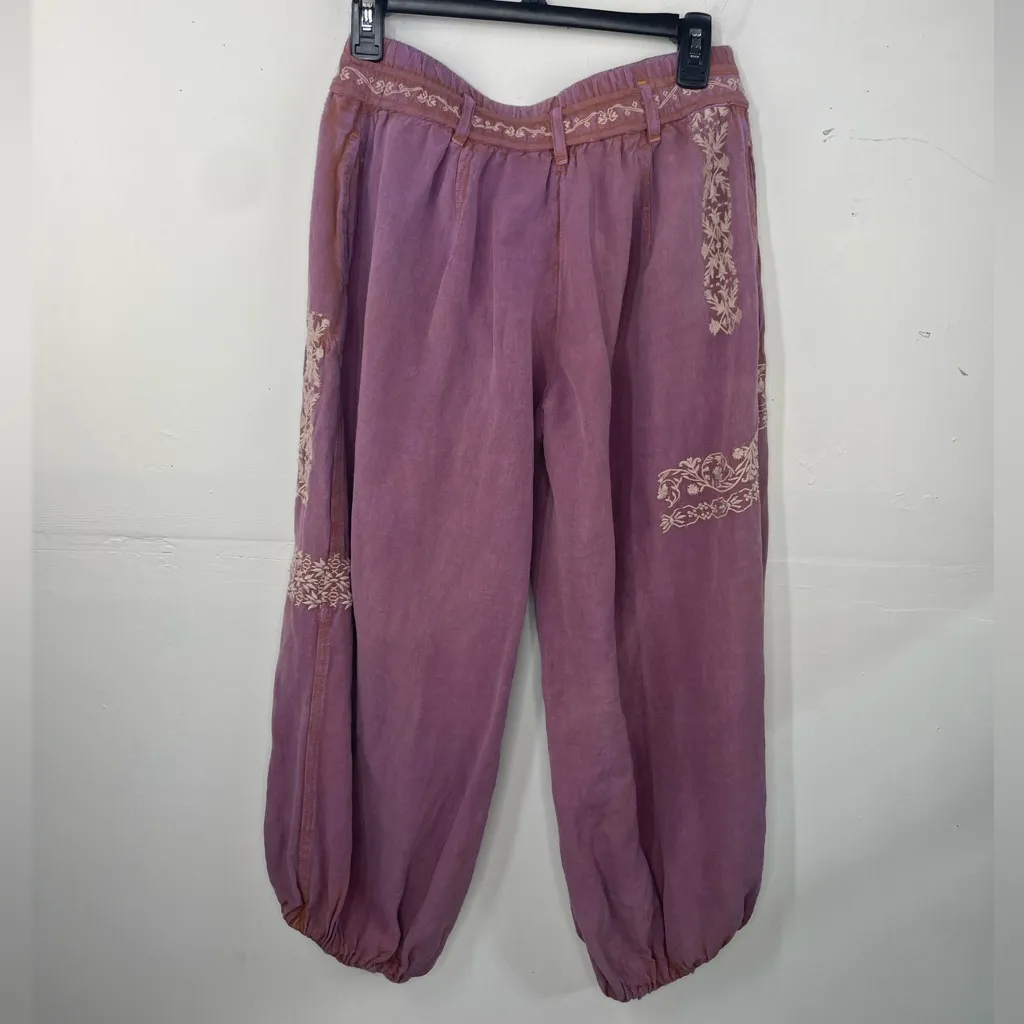 Anthropologie Boho Embroidered Parachute Pants size XS purple distressed - Image 5