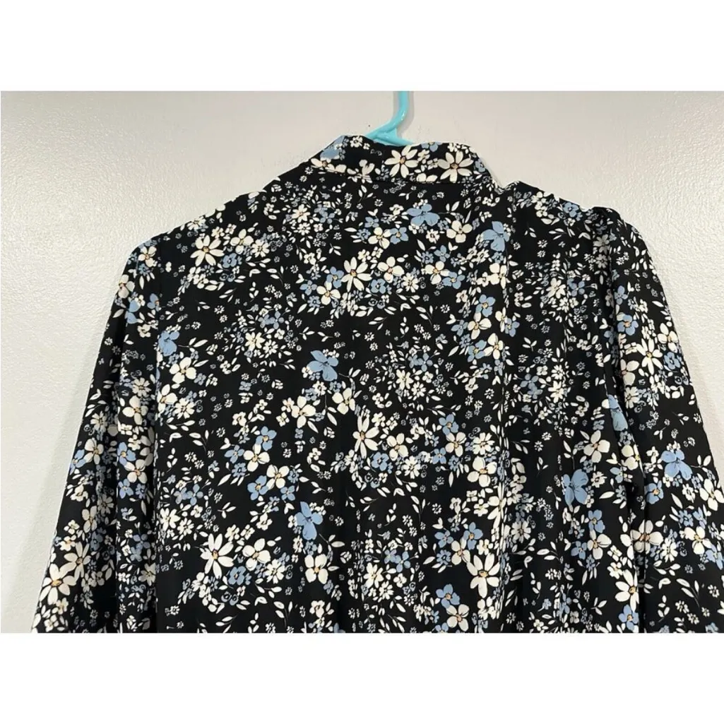 Parker Floral Bow Navy Bell Sleeve Dress Small S - Image 5