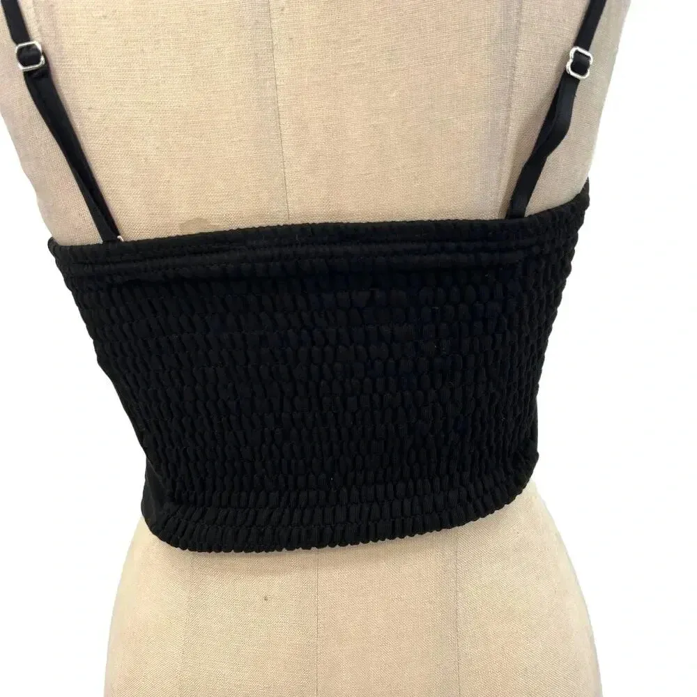 Zara Corset Tank‎ Top Bralette Lace Up Sweetheart Shirred Black Size Medium - Image 7