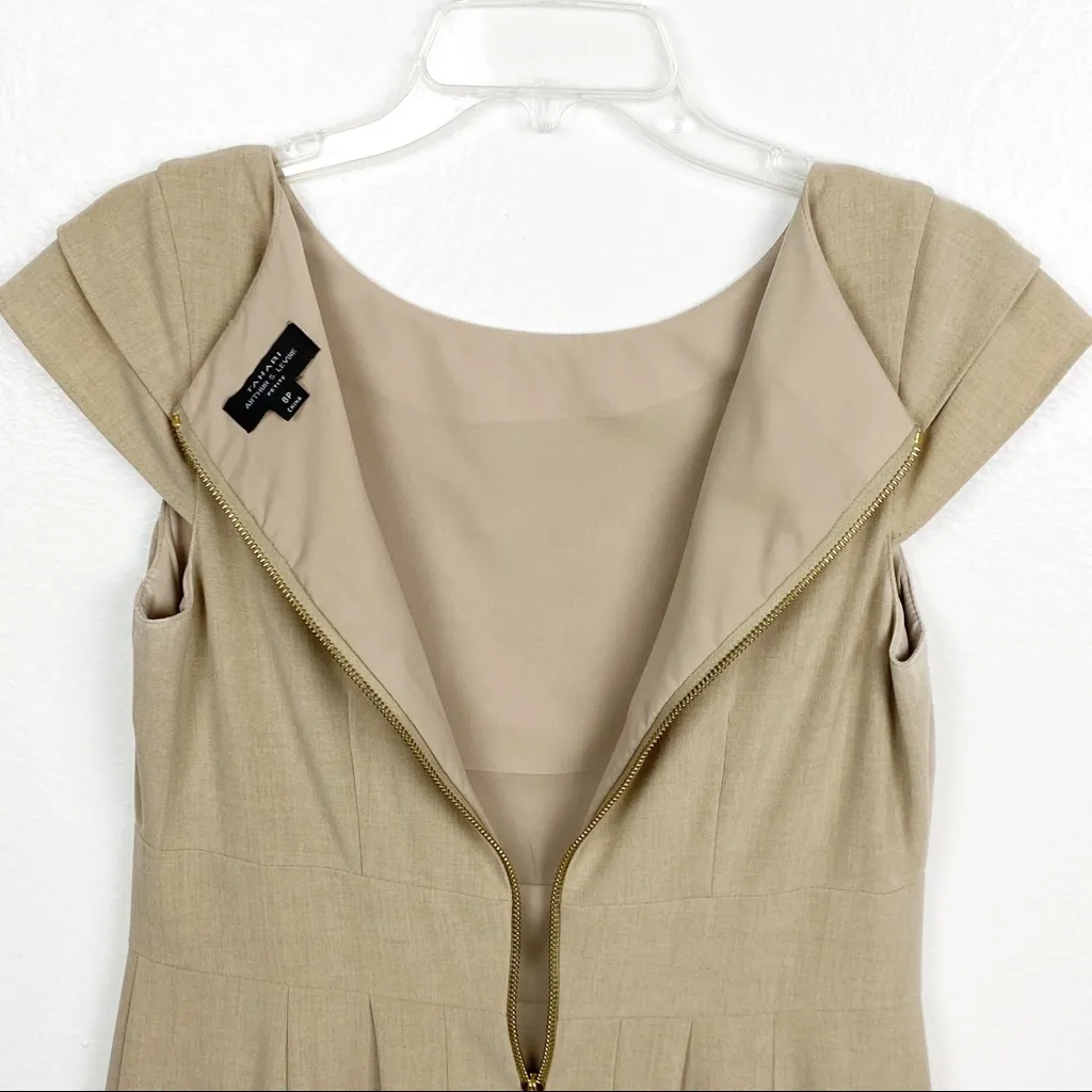 TAHARI Khaki Ruffled Cap Sleeves Lined Career Office Work Dress, Size 8P - Image 10