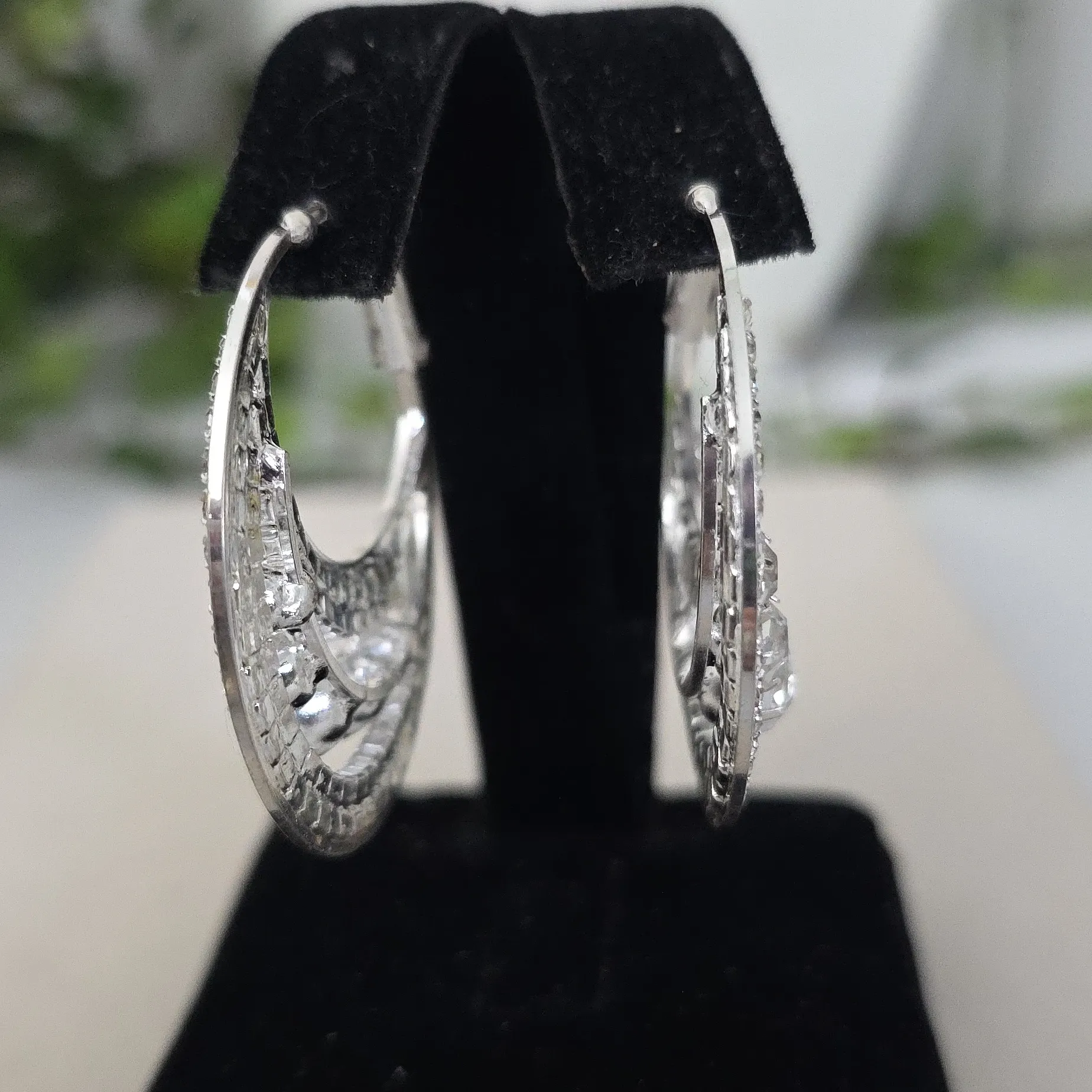 Statement Silver Pave Hoop Earrings - Image 4