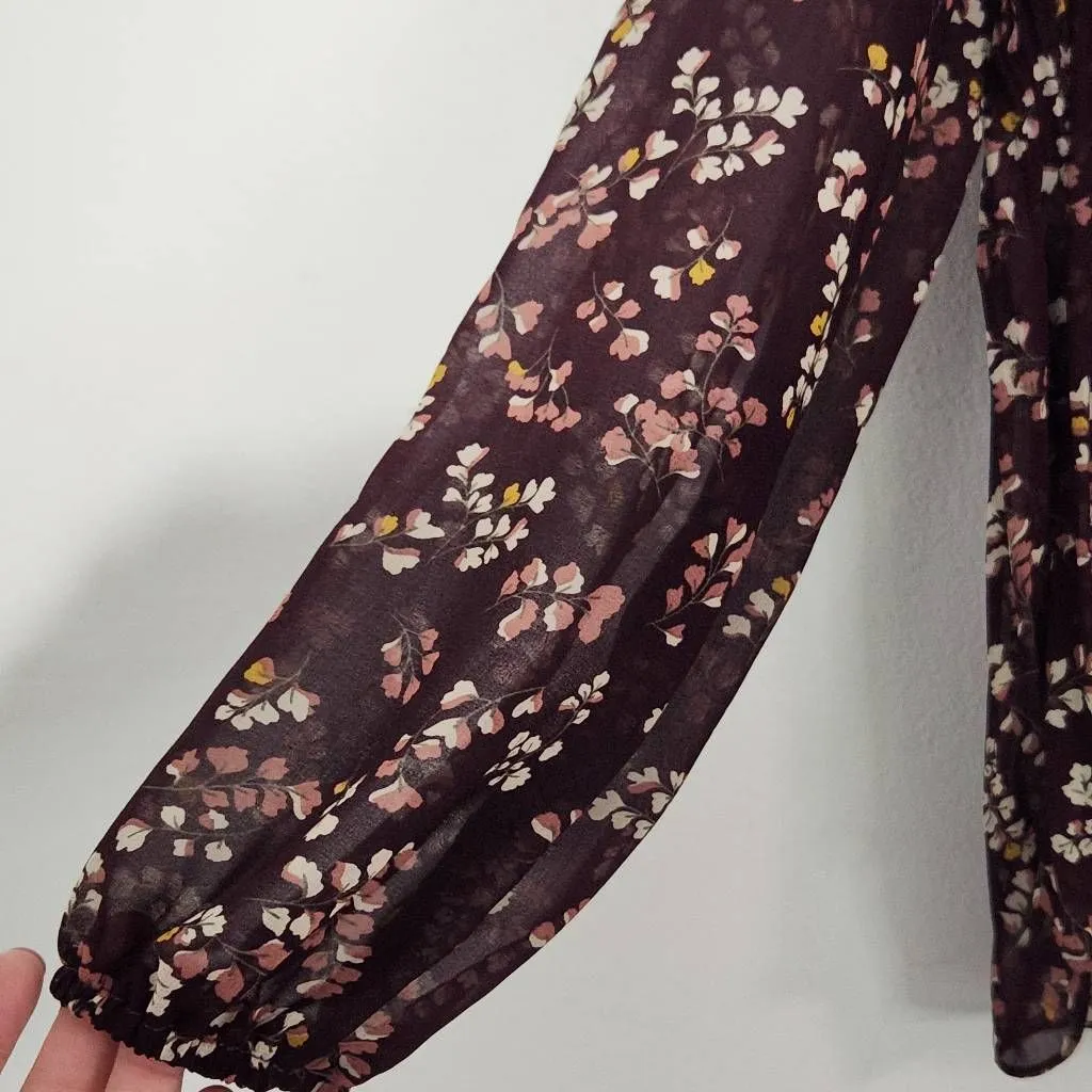 41 Hawthorn Burgundy Floral Peasant Blouse Size XS Oxblood Floral Boho Top Red - Image 4