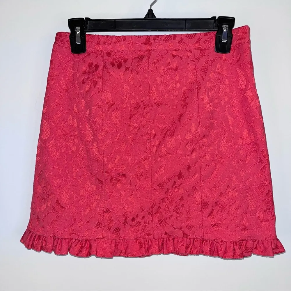 FREE PEOPLE Coral Pink Floral Lace Ruffle Short Mini Skirt 4 - Image 10