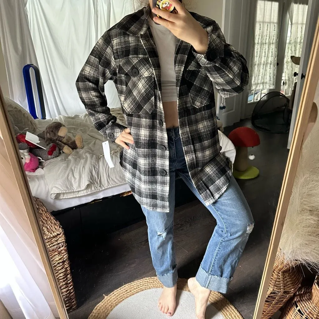 Goodnight Macaroon Women’s Small Black White Plaid Shacket New with Tags - Image 2