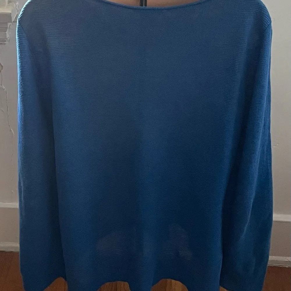 Eileen Fisher 100% organic linen blue knit long sleeves lagenlook top, size S - Image 9