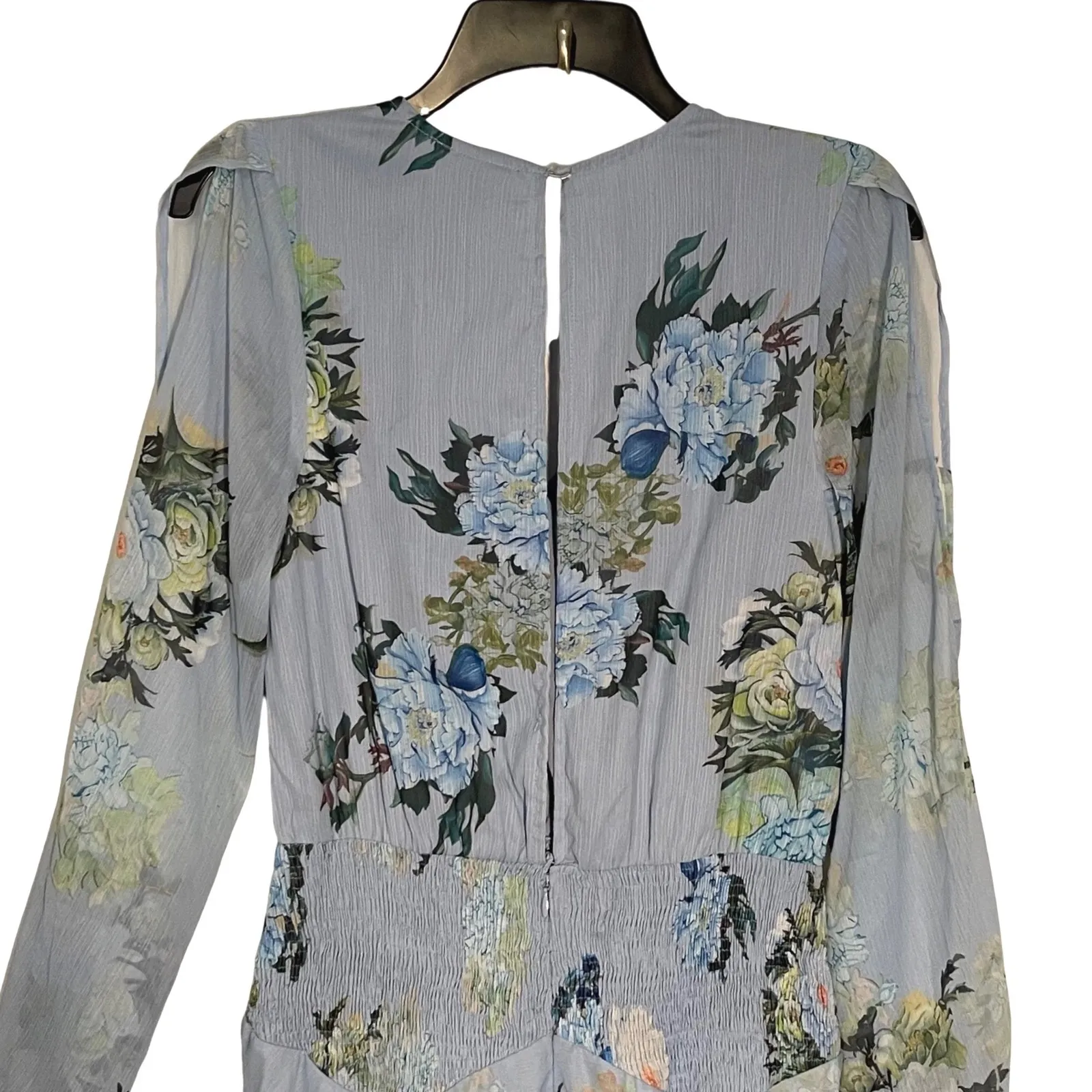 ASOS Blue Floral Print Long Sleeve Maxi Faux Wrap Dress Size US 10 - Image 9