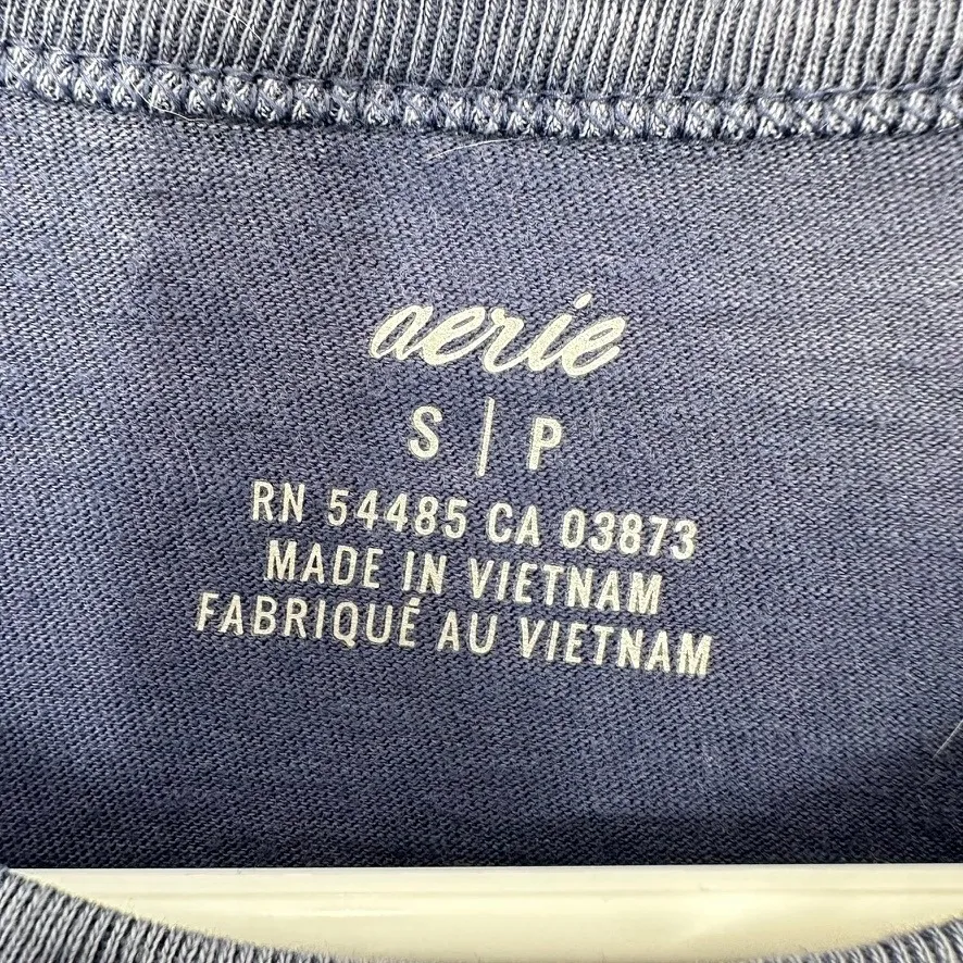 Aerie Long Sleeve Acid Wash Cropped T Shirt Blue Size Small Cotton Casual - Image 4