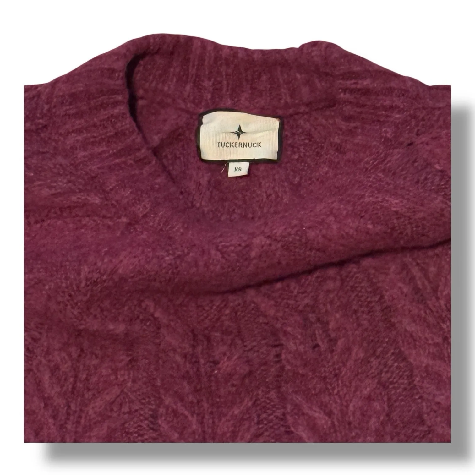 Tuckernuck‎ Peacock Sweater Womens Merlot Wool Fisherman Cableknit Crewneck  XS - Image 3