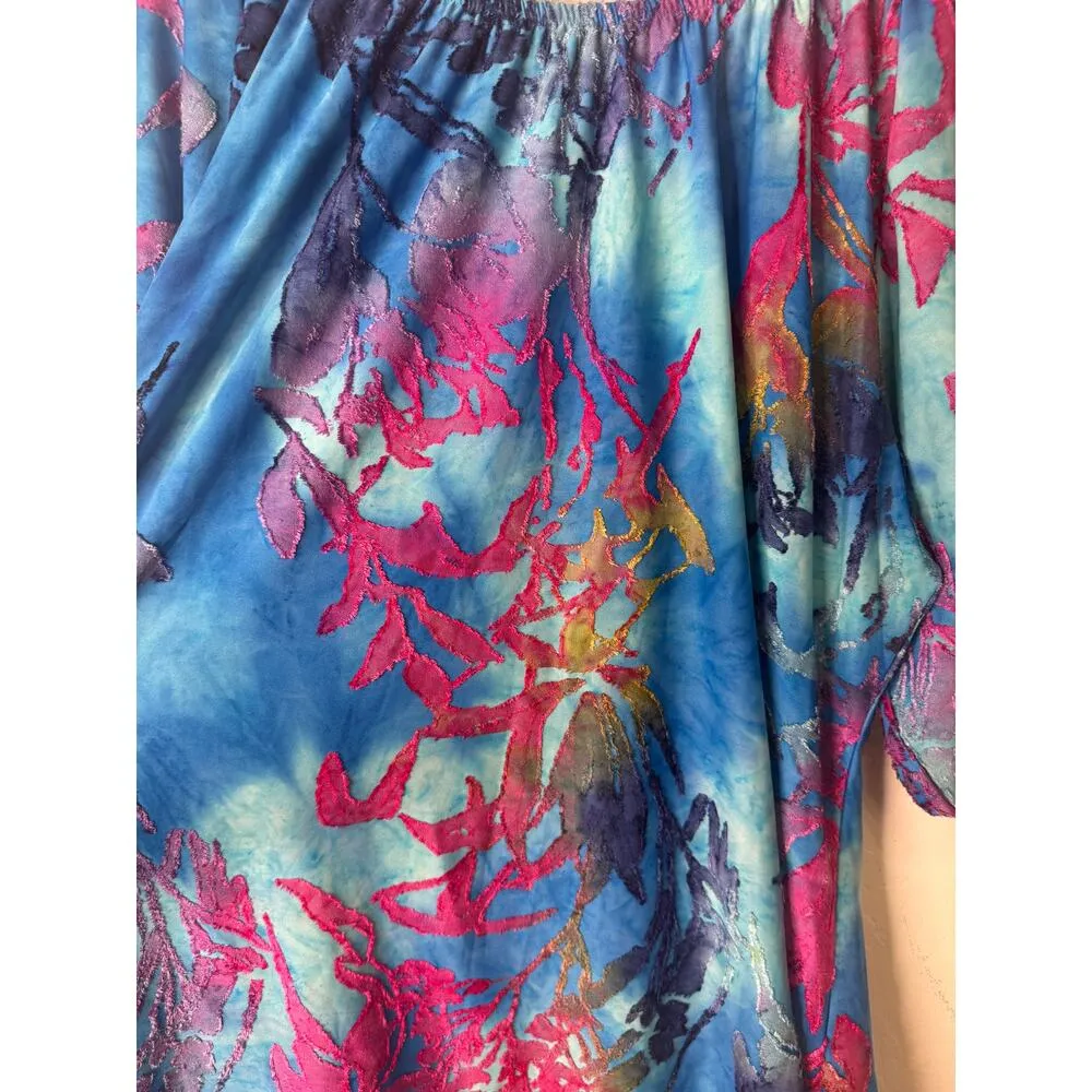 Calessa Womens Size 3XL Burnout Tye Dye Blue Puffer 3/4 Sleeves Tunic Blouse - Image 4