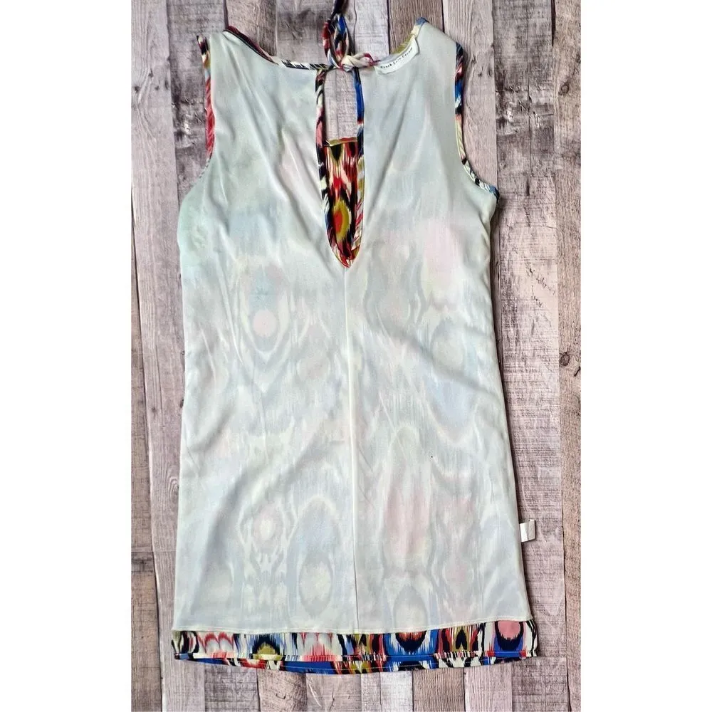 Peach Love‎ Cream Ikat Colorful Sleeveless Keyhole Shift Dress MEDIUM Geometric - Image 10