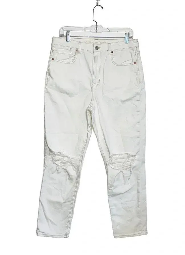 American Eagle Mom Jeans Ivory White Super High Rise Distressed Denim - Image 2