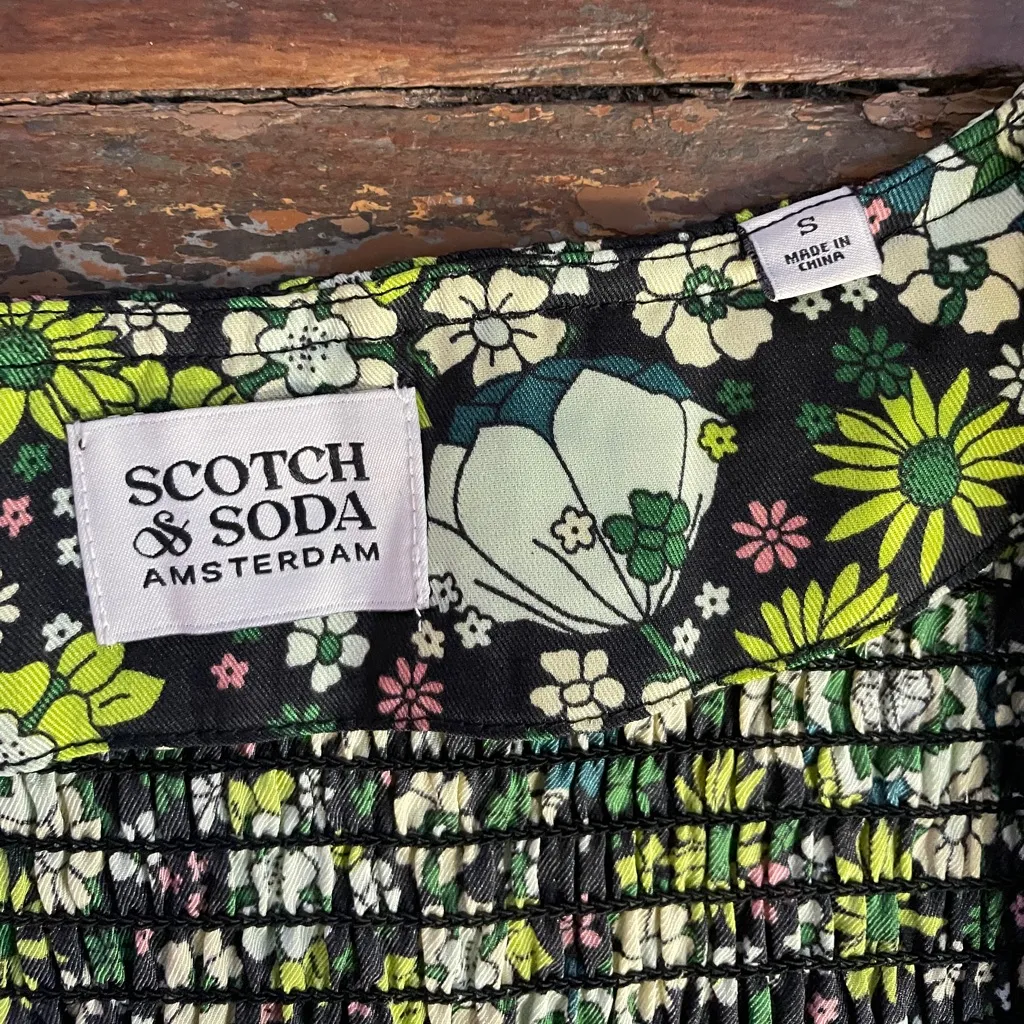 Scotch & Soda Maison Floral Print Lace Smocked Cottage Core Midi Dress - S 💛🎀 - Image 17