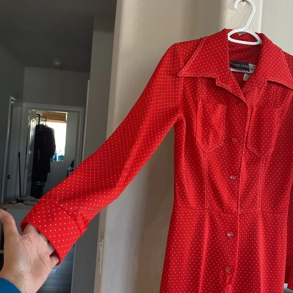 Vintage Straight Lane 70s red polka dot jumpsuit with belt perfect condition - Image 2