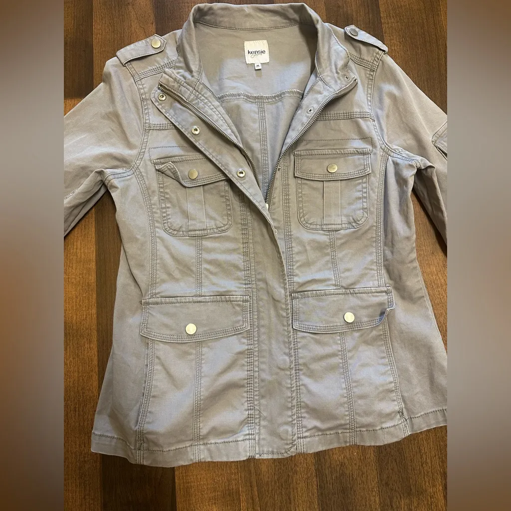 Kensie Gray Utility Jacket Lightweight Cotton - Image 3