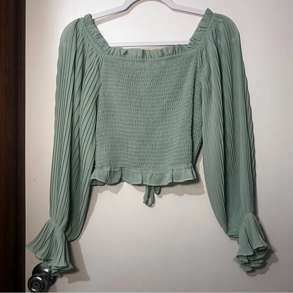 She + Sky Sage Green Ruched Blouse - Image 2