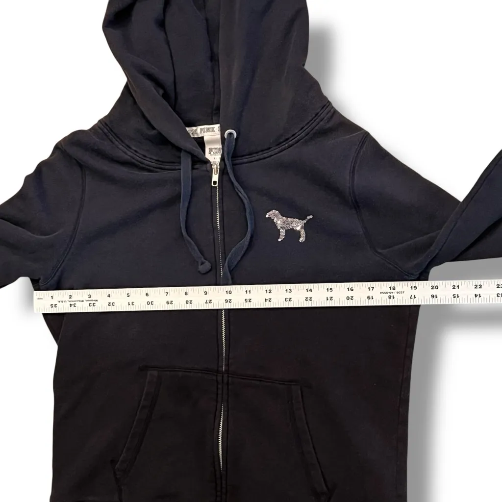 RARE VICTORIA SECRET LOVE PINK ZEBRA SEQUINS BLING HOODIE SWEATSHIRT Size Large - Image 8