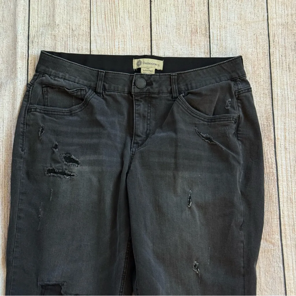 Democracy Ab Technology Ripped Girlfriend Black Patch Jeans Size 16W - Image 6