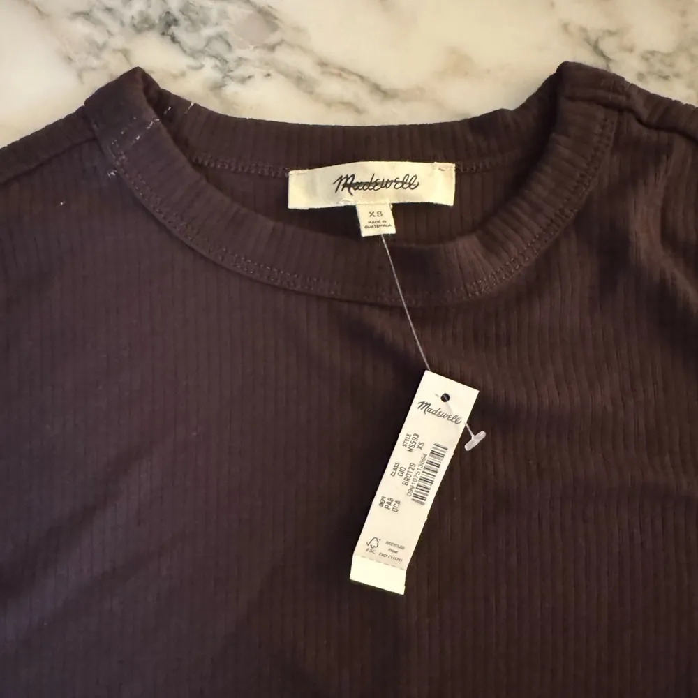 NWT Madewell‎ Drapey Rib Long-Sleeve Tee Brown XS Tape Residue Needs Wash - Image 6