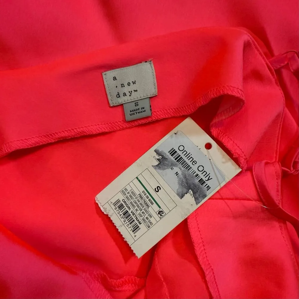 A New Day Women Small Pink Satin Slip Dress Spaghetti Straps Asymmetrical Dress - Image 9