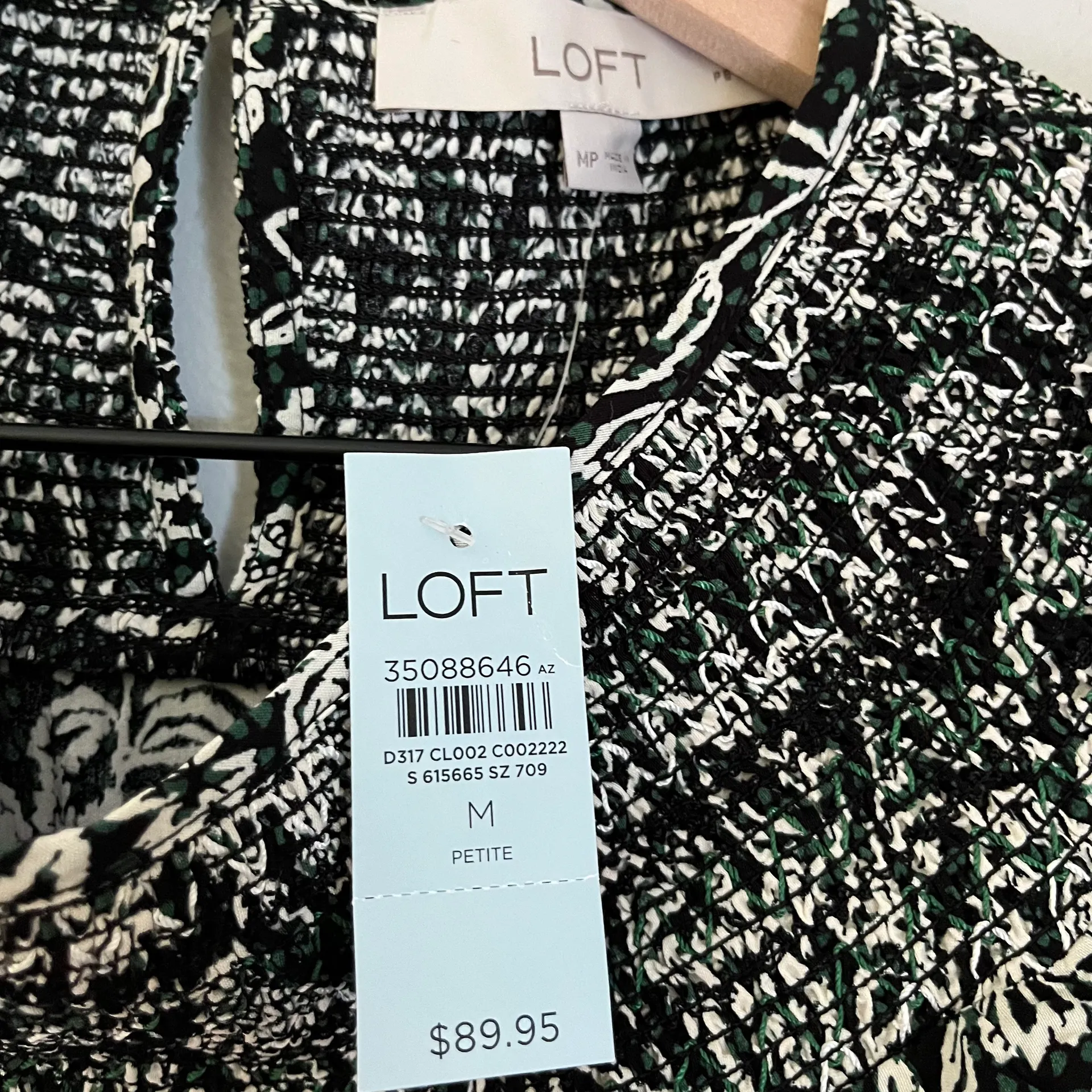 NWT  Garden Ruffle Tiered Swing Dress Floral Black White Green Medium Petite - Image 10