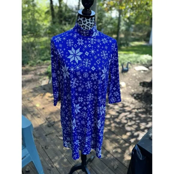 Celebrate Together Christmas Snowflake Stretch Women's S Shift Dress New B1 Blue - Image 2
