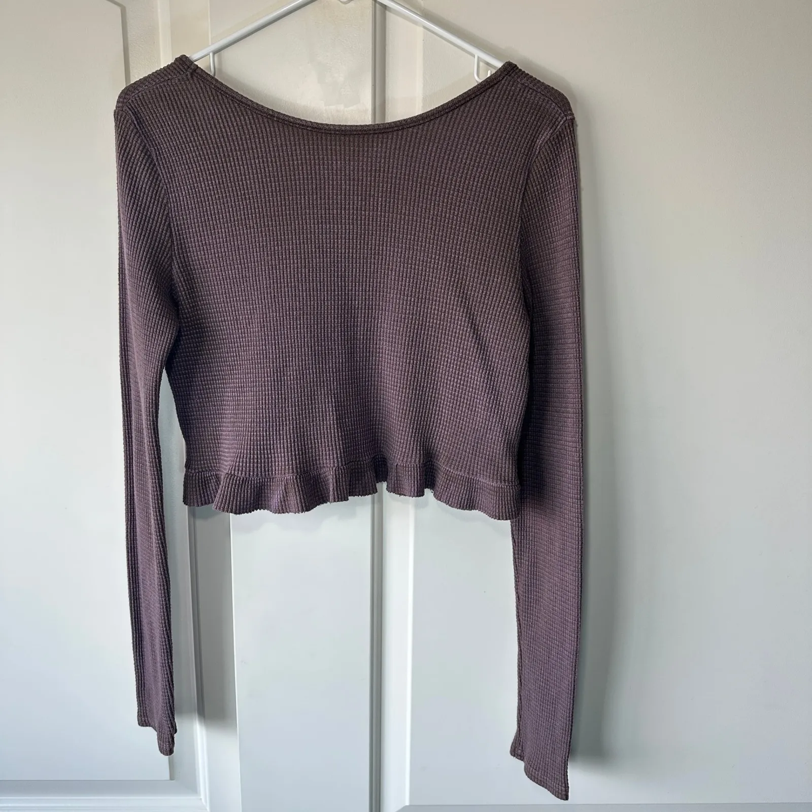 Free People We The Free‎ Waffle Knit Long Sleeve Peplum Babydoll Ruffle Purple S - Image 4