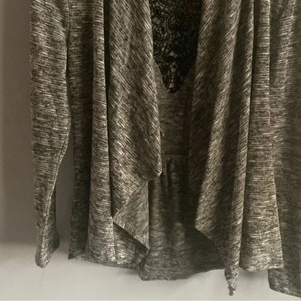 Tempted Gray and Black Lace Cutout Cardigan size Medium - Image 3