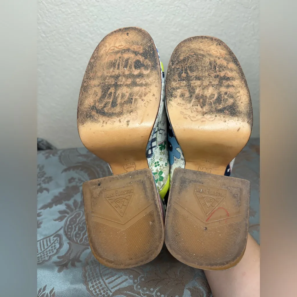 John Fluevog Picnic Riverdale Patchwork Slingback Platform Heels Size 8 - Image 10