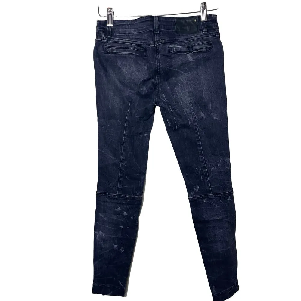 R13 Black Marble Moto Skinny Jeans With Zipper Size 26 - Image 2