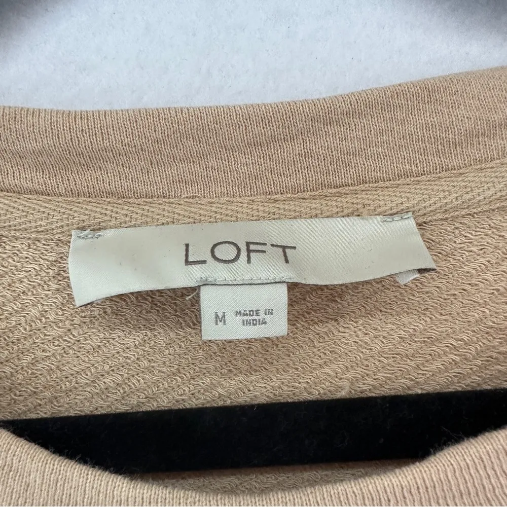 Loft Pullover Long Sleeve Sweater Flower Embroidery Womans Size M Beige - Image 3