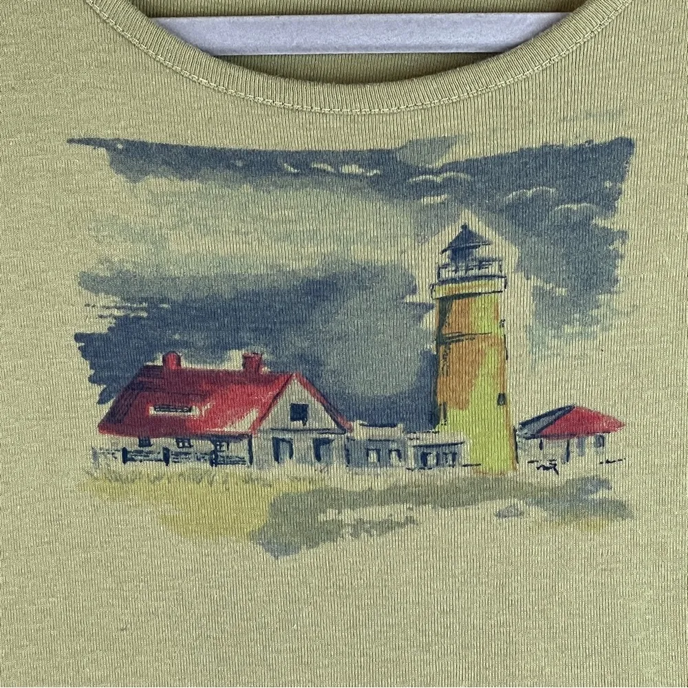 High Sierra Size Medium Army Green Crewneck Short Sleeve Top w/Farmhouse… - Image 3