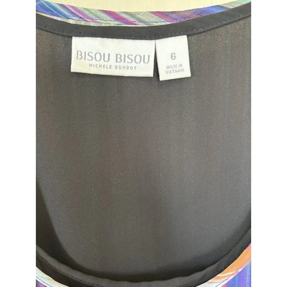 Bisou Bisou Women’s Black Rainbow Striped Asymmetrical Dress Size 6 Artsy - Image 5