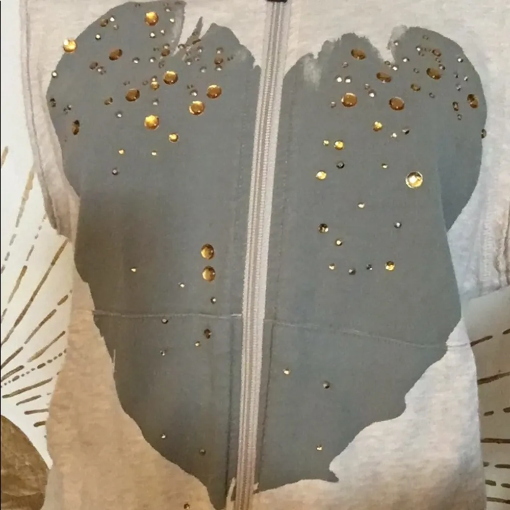 Princess Vera Wang Hooded Zip Up Heart Graphic Embellished Vest Gold Size M - Image 3