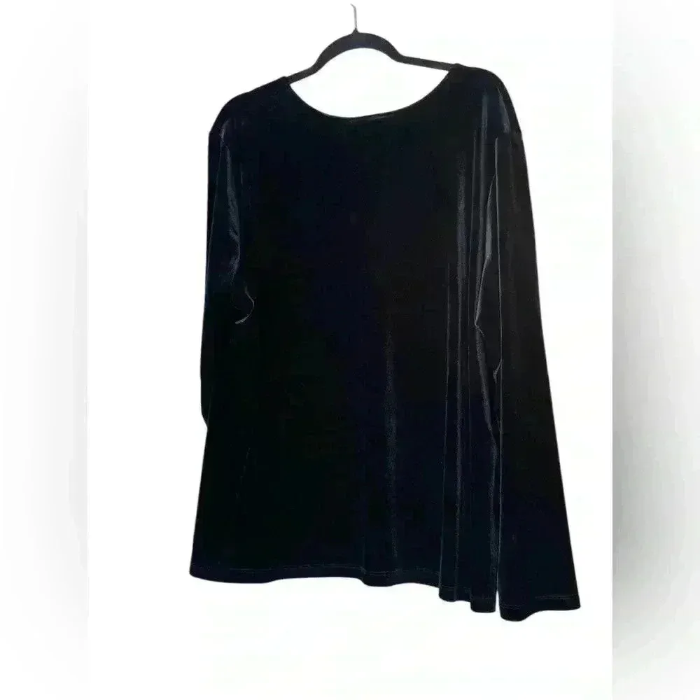 Lane Bryant Black Micro-Beaded Floral Velveteen Formal Wrap Blouse Top 22-24 - Image 3