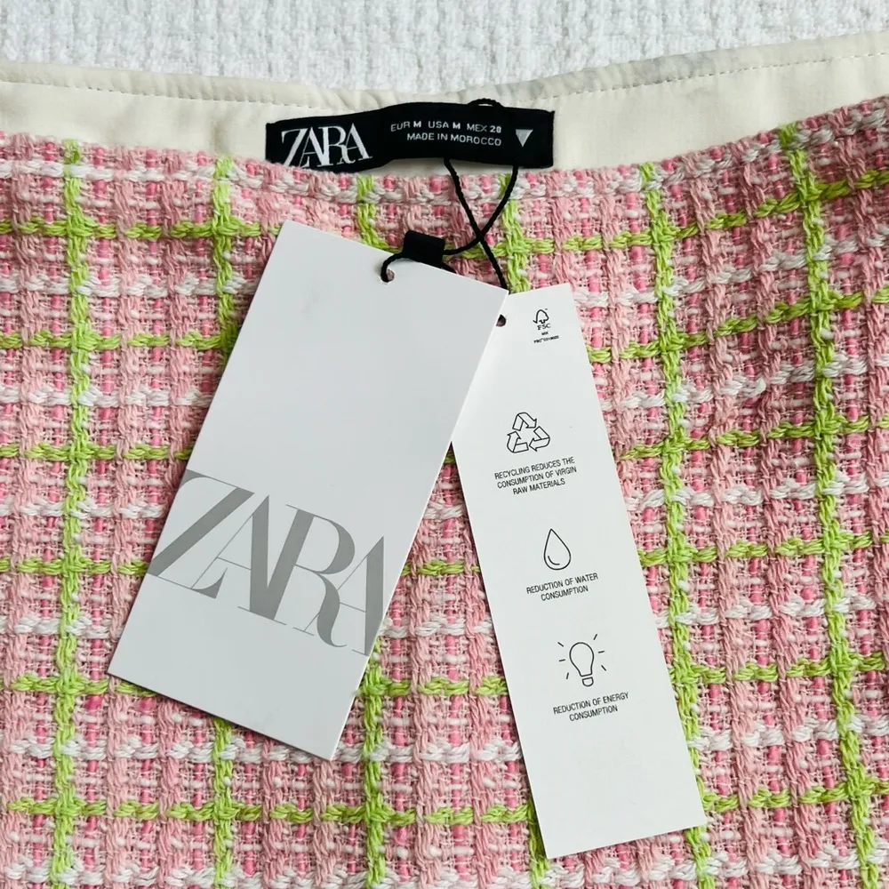 ZARA Textured Tweed Shorts Skort High Waist 3590 728 620 Medium M Pink NEW - Image 2