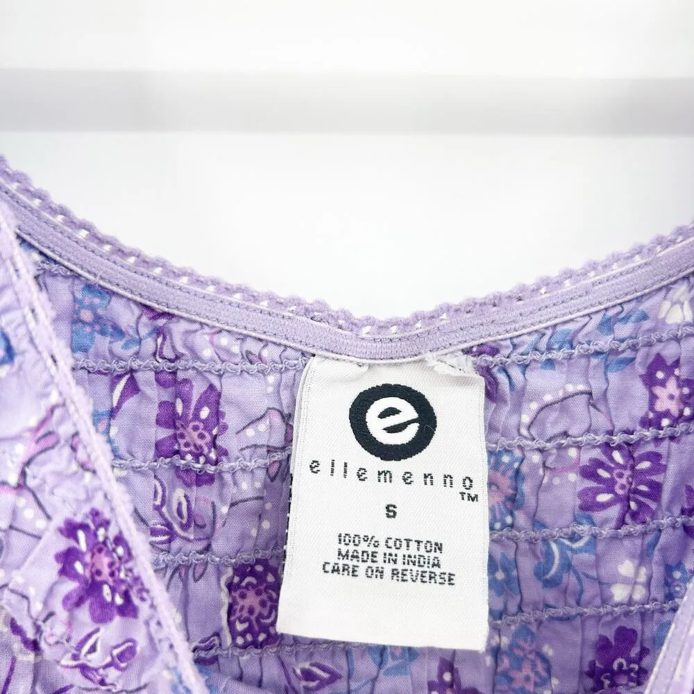 Ellemenno Womens Y2K Summer Smocked Ditsy Floral Baby Tee Crop Top Size S Purple - Image 3