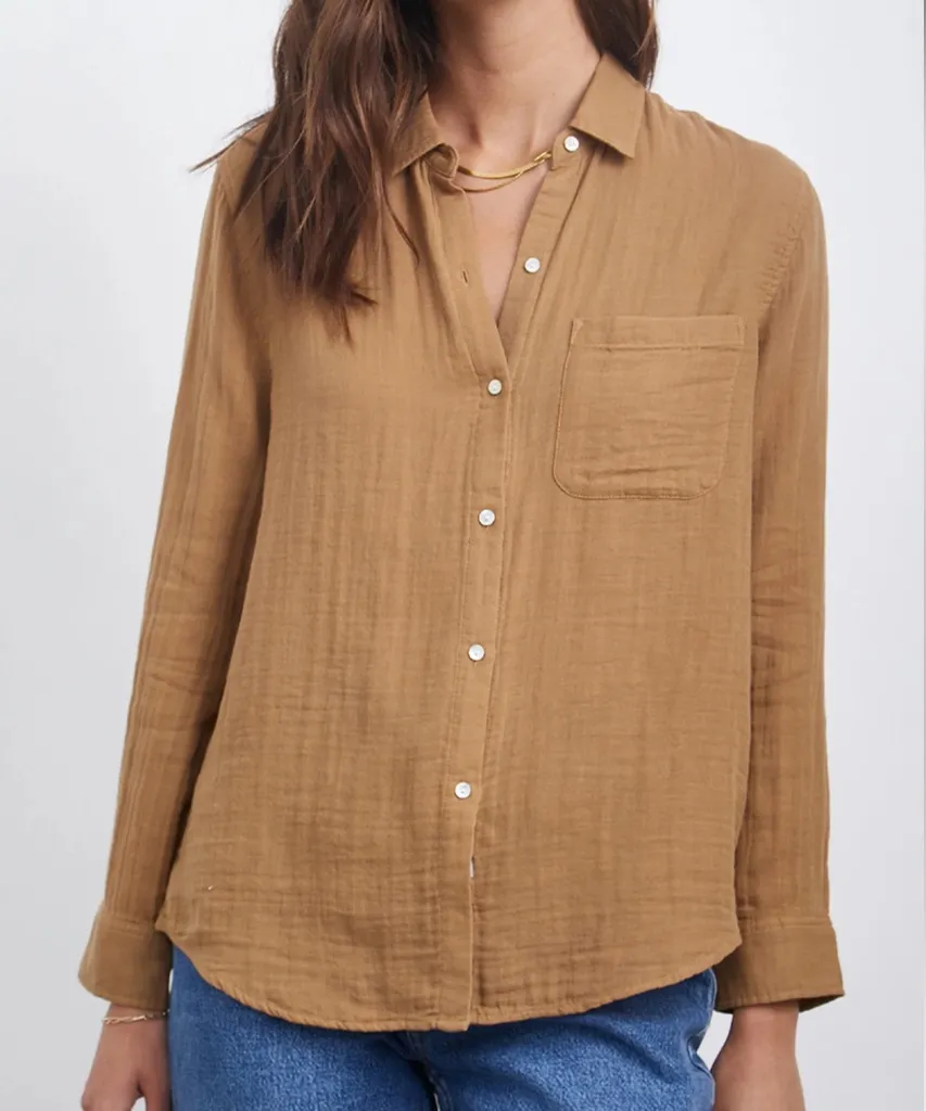 Rails Oversized Button Up Ellis Gauze Shirt in Toasted Coconut Tan Brown Small - Image 1