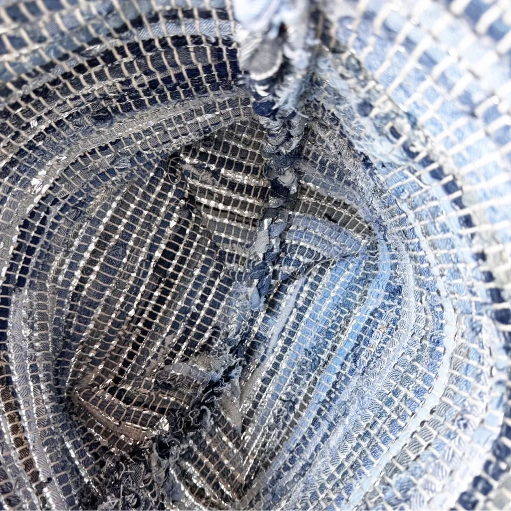 Anthropologie Studio Maybelle Handwoven Large Denim Tote Bag Blue and Silver - Image 12