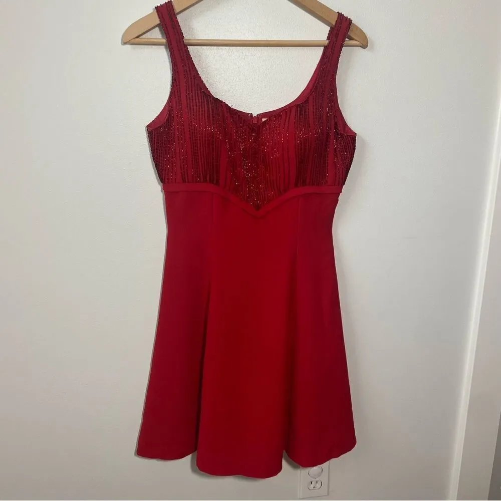 Vintage Tiffany Designs Red Fit and Flare Beaded Sweetheart neckline Mini Dress - Image 2