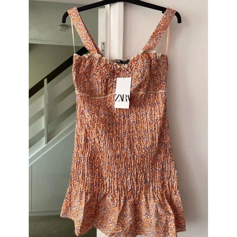 ZARA shirred printed elasticized mini bodycon dress - Image 2