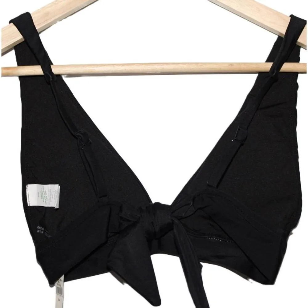 Womens Aerie Longline Triangle Bikini Top Black Nylon Bikini Swimwear Size M NWT - Image 2