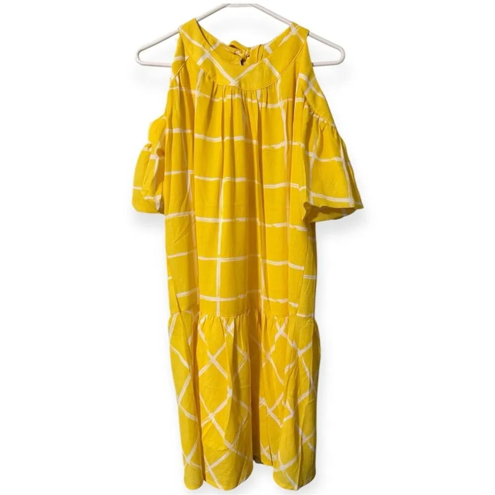 MOON RIVER women’s size medium puff sleeve Yellow Cold Shoulder Dress lined NWT - Image 6