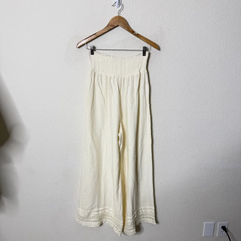 Free People Nikki Crochet Wide Leg Ivory Cream Pants Womens Size XS - Image 2