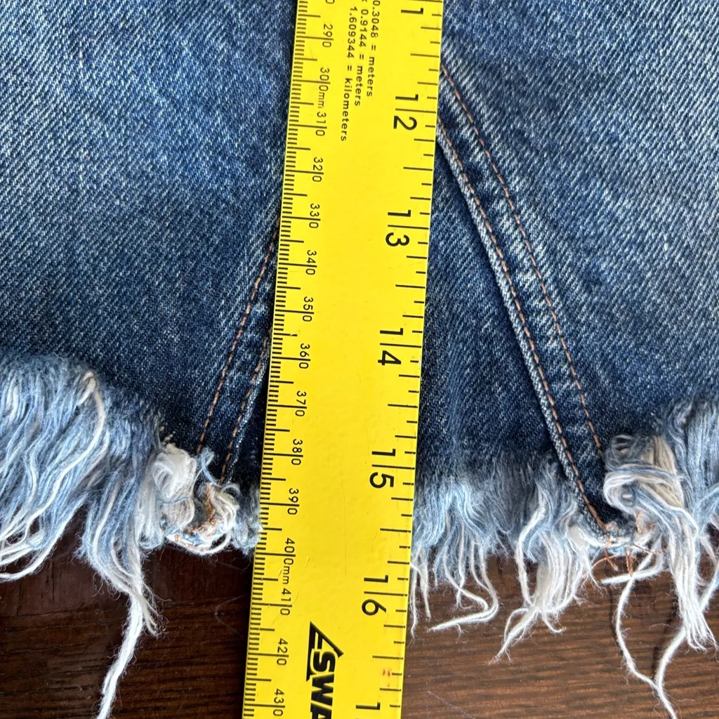 7 For All Mankind Distressed Denim A-Line Skirt - Image 5