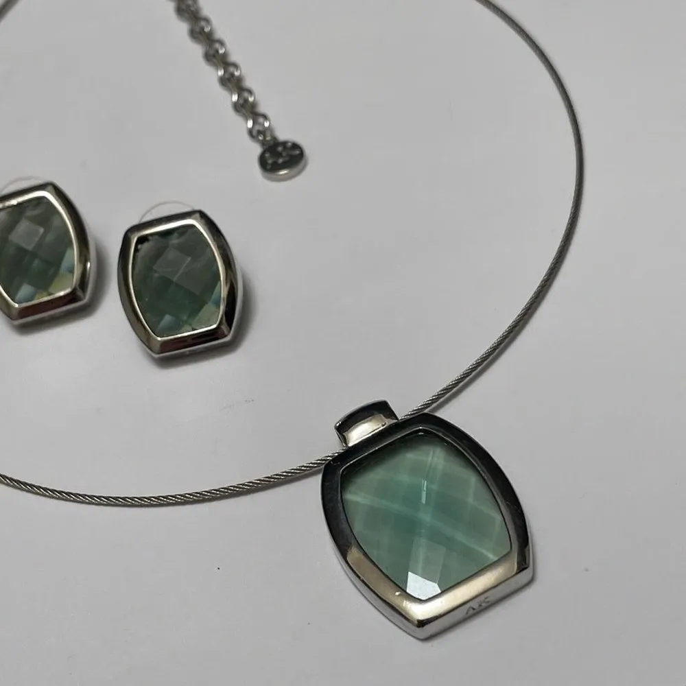 Anne Klein Matching Costume Jewelry Set signed AK Pierced Earrings / Necklace - Image 2