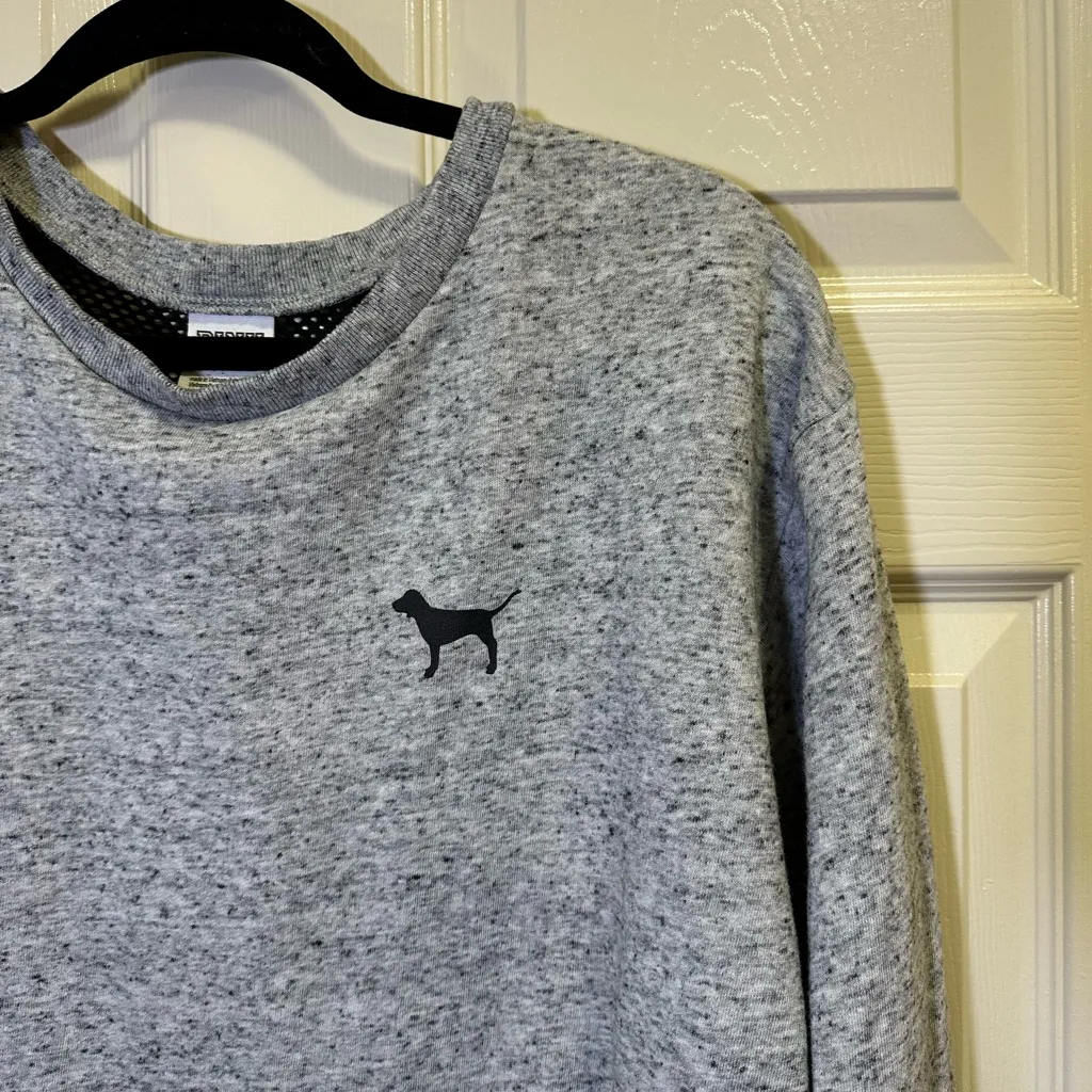 PINK cropped sweatshirt raw hem gray with black mesh size medium - Image 3