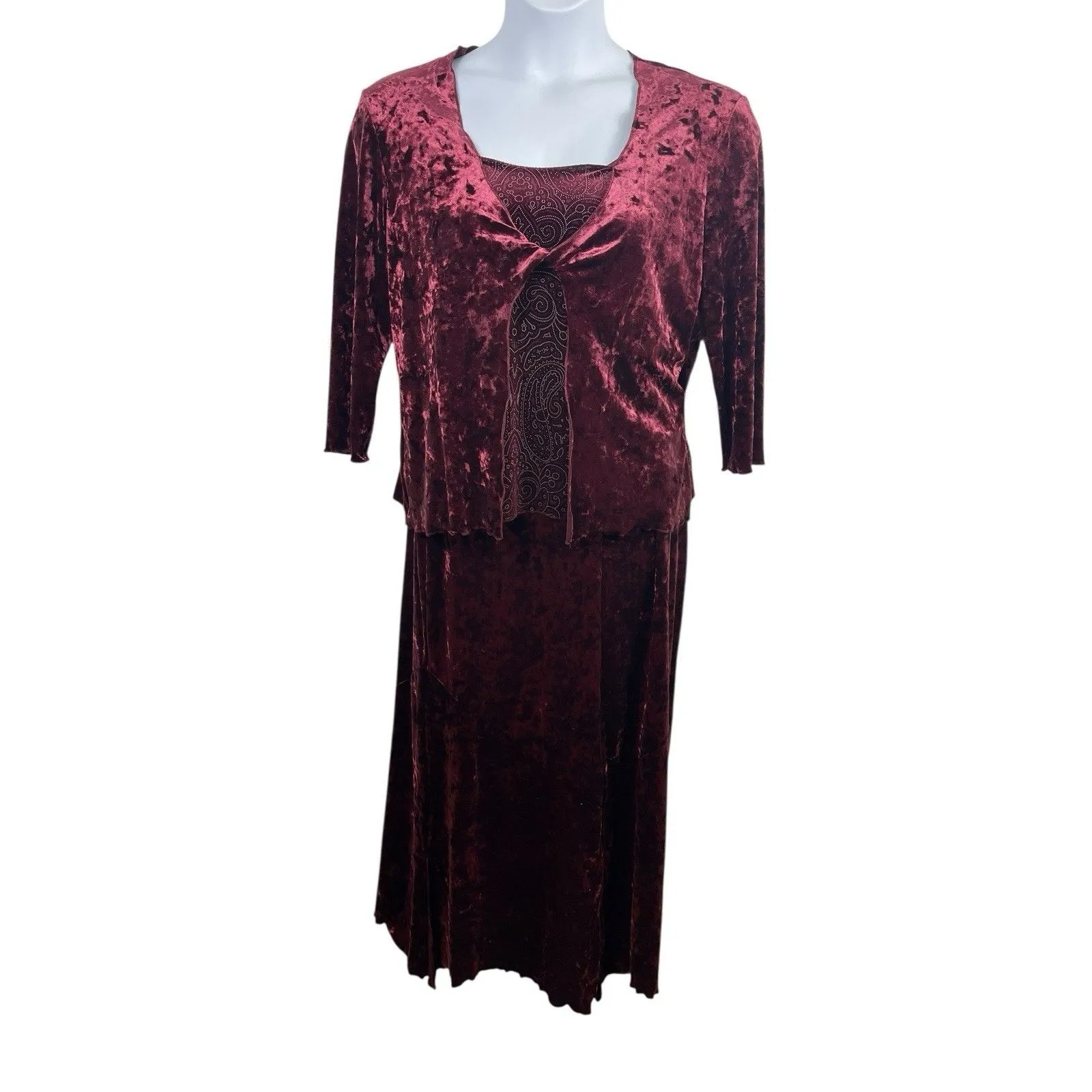 VTG Y2K 90s Fashion Bug Crushed Velvet Gothic 2-Piece Set Skirt Set M Burgundy - Image 5
