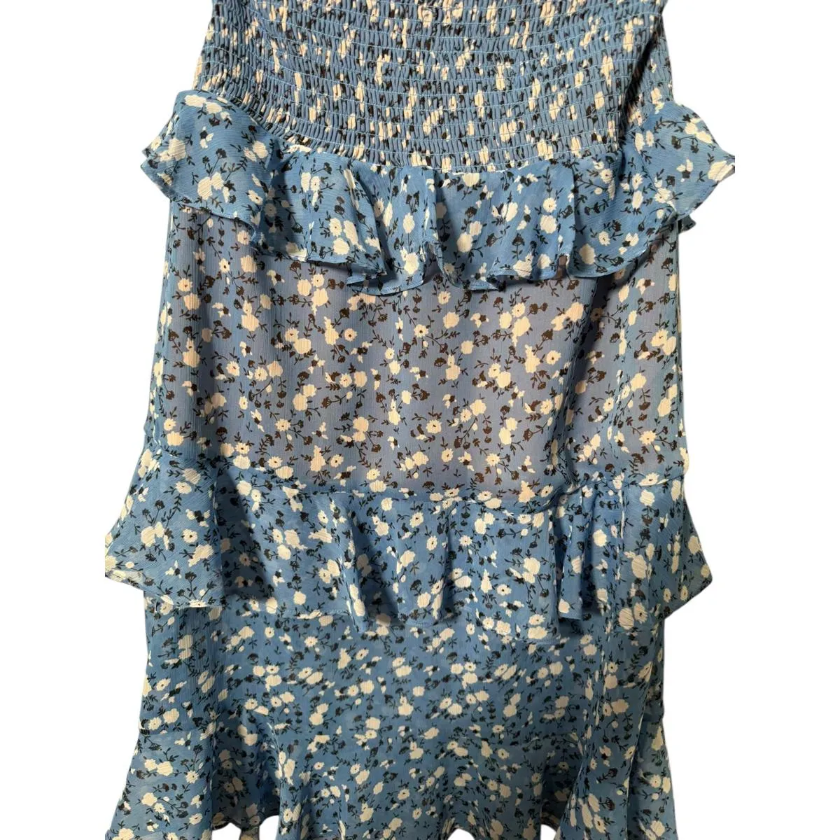 Majorelle Everly Floral Ruffle Midi Skirt Blue White Tiered Small - Image 7
